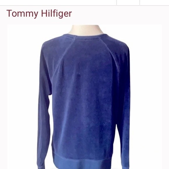 Vintage 90s Tommy Hilfiger Velour Logo Sweatshirt Colorblock Navy Red White Prep - Picture 5 of 6